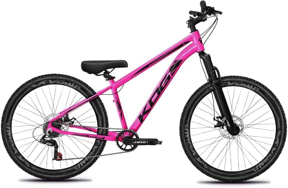 Bicicleta Aro 26 KOG 1x7 Freeride – Bike para Grau, Freeride Urbano, Suspensão 80mm, Freios a Disco, 7 Velocidades, Rosa Chiclete