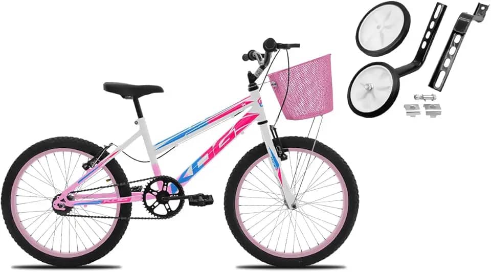 Bicicleta Infantil Feminina Aro 20 KOG – Freio V‑Brake, Rodinhas Laterais, Quadro Aço – Aprendizado Seguro