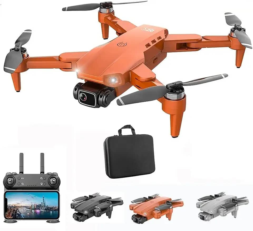 Drone L900 Pro com Camera 4k Full HD Duas Cameras Com GPS 5G WIFI FPV Transmissão em Tempo Real Motores Brushless Alcance remoto 1,2km Drone Profissional Com Case (Laranja)