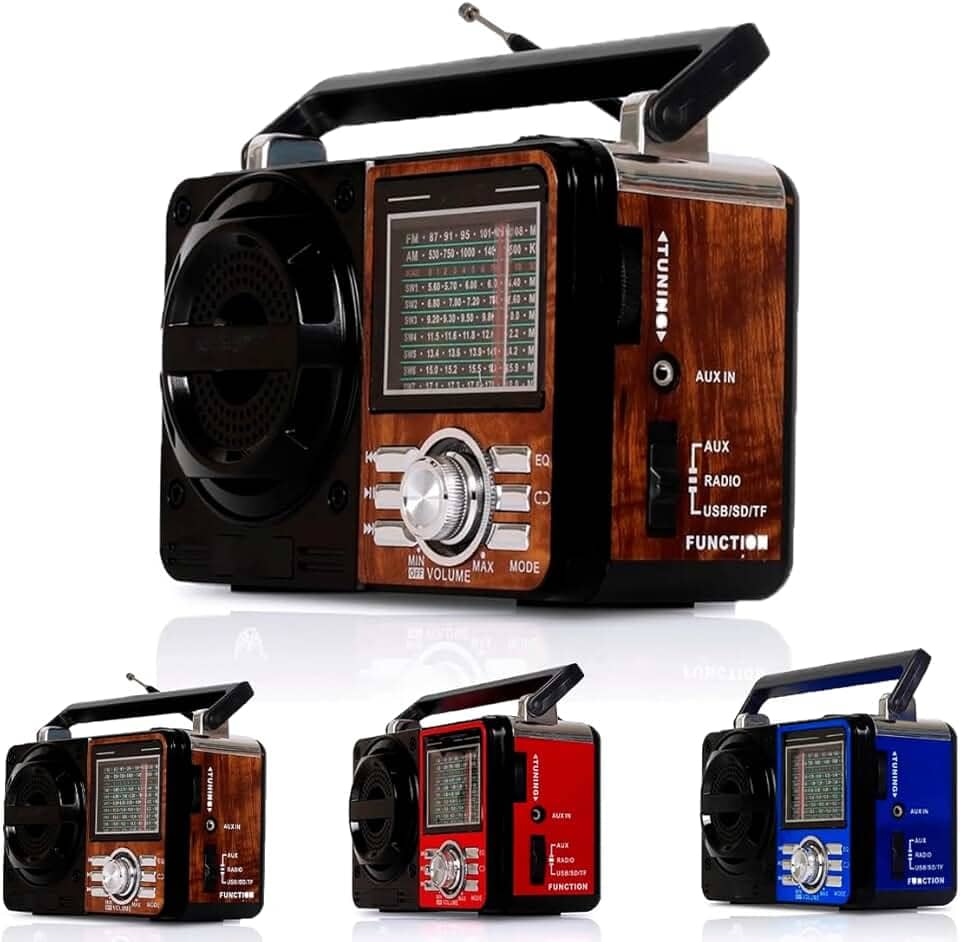 Rádio Portátil Fm/Am Bluetooth Usb Bivolt E Pilha - Caixa De Som 110V/220v Vintage Antigo Retro Recarregavel (Marrom)