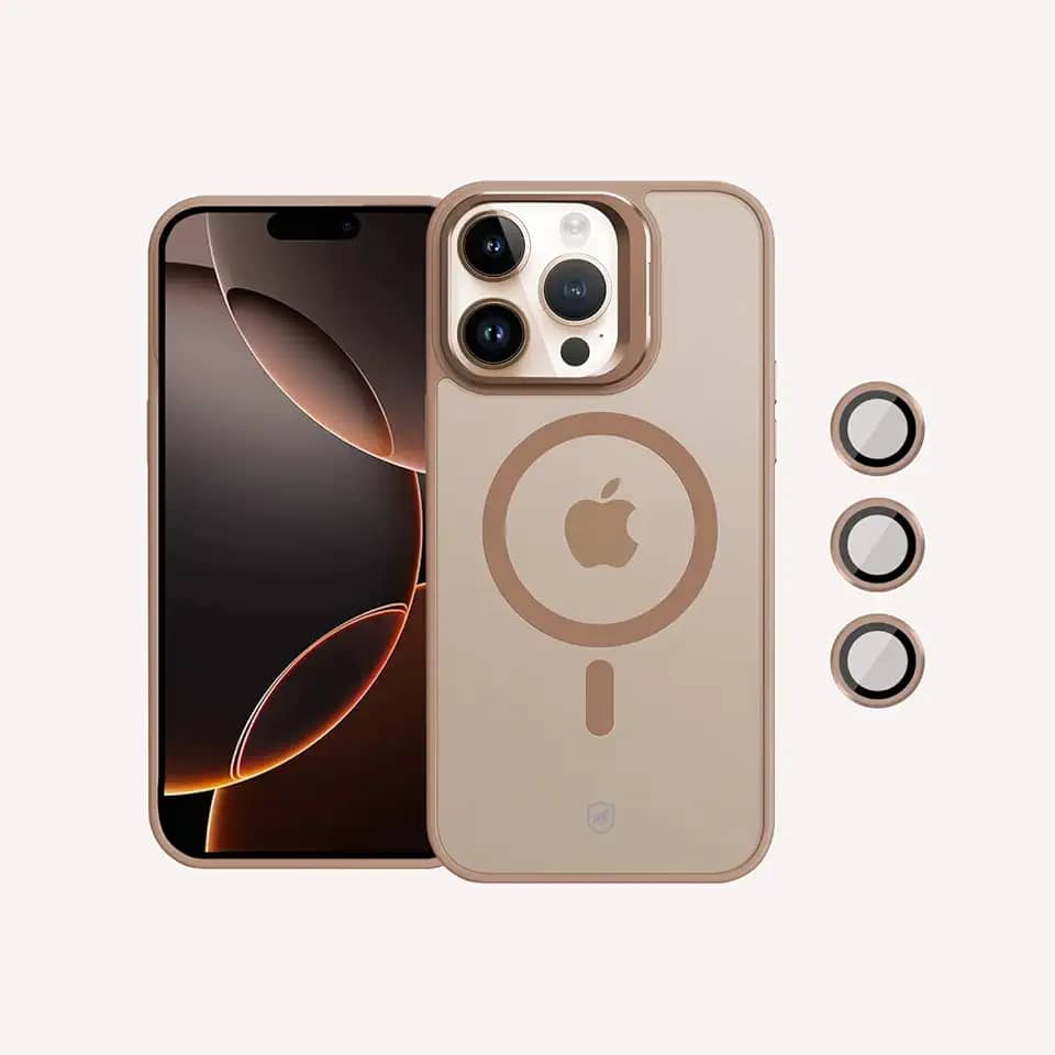 Gshield Capa Case Capinha Titanium Desert com Protetores de Lente e Alça Suporte Elevada na Câmera, Compatível com MagSafe para (Bege, iPhone 16 Pro)