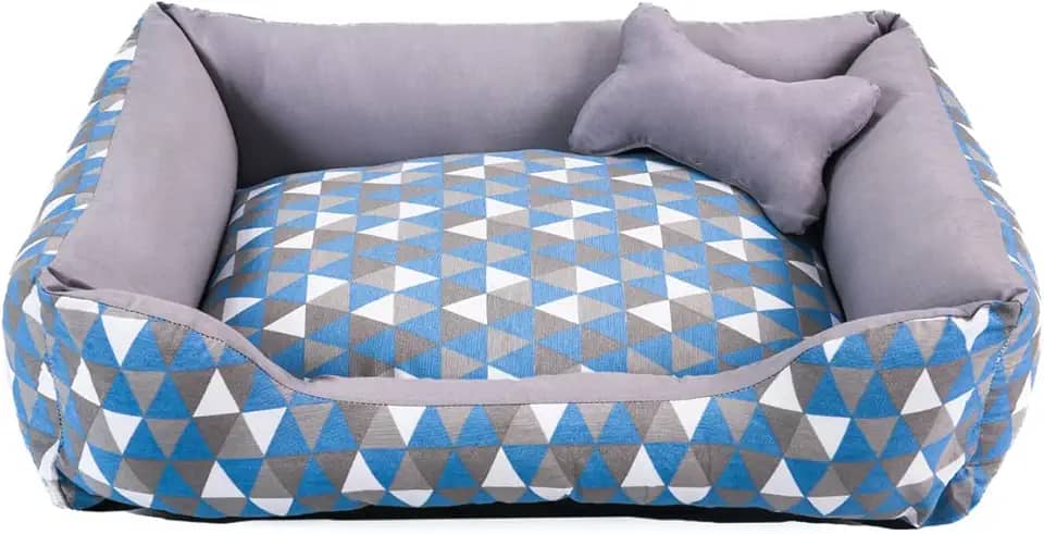 Cama para Cachorro Médio 60X50 Com Zíper Estampa Geométrico Turquesa Cinza