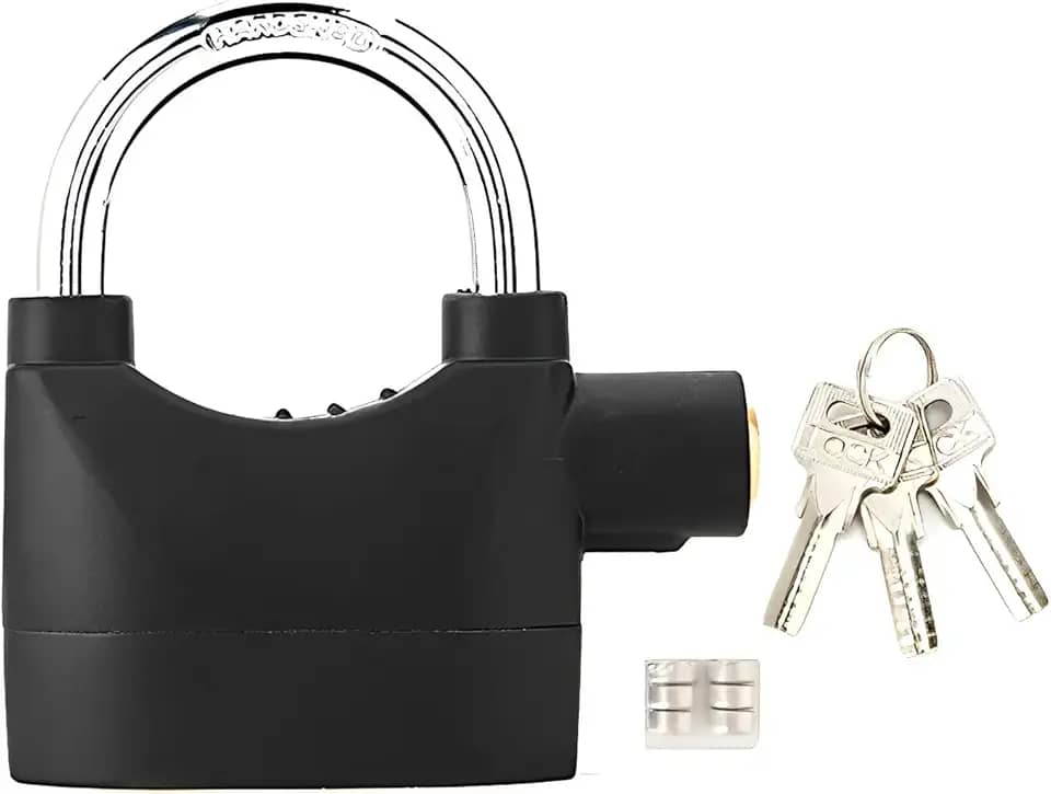 Cadeado Antifurto Com Alarme Sonoro Potente 110db Reforçado Com Detecção de Movimento A prova d'água Trava de Alta Resistência JOJOSEE PRETO