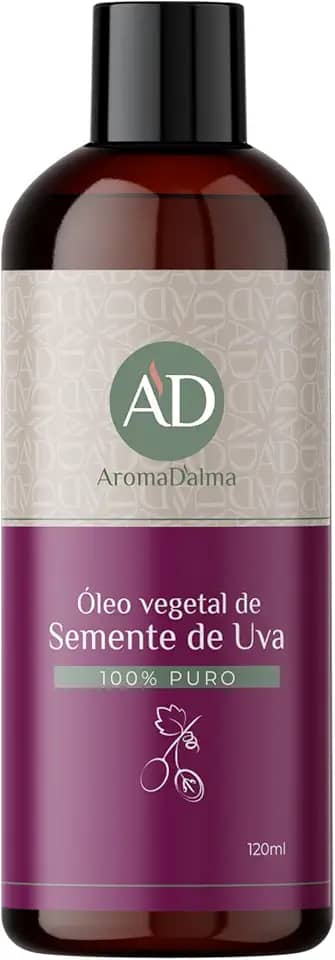 Óleo Vegetal De Semente De Uva - Prensado a Frio, 100% Puro e Vegano | Alto Poder De Hidratação Para Corpo e Rosto 120 ml - Aroma D’alma