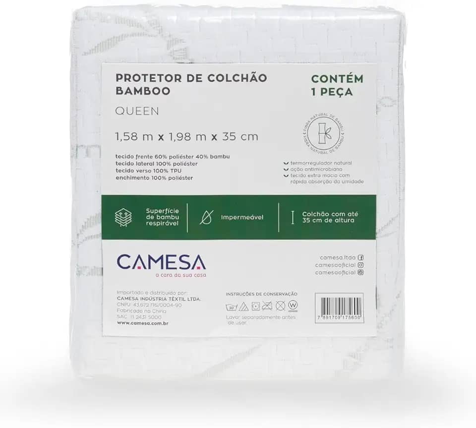 Camesa Protetor De Colchão Bamboo Blend Impermeável Queen 158x198x35cm - Branco