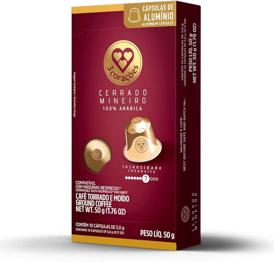 3 Corações Cápsulas de Café Cerrado Mineiro, Compatíveis com Nespresso, contém 10 cápsulas