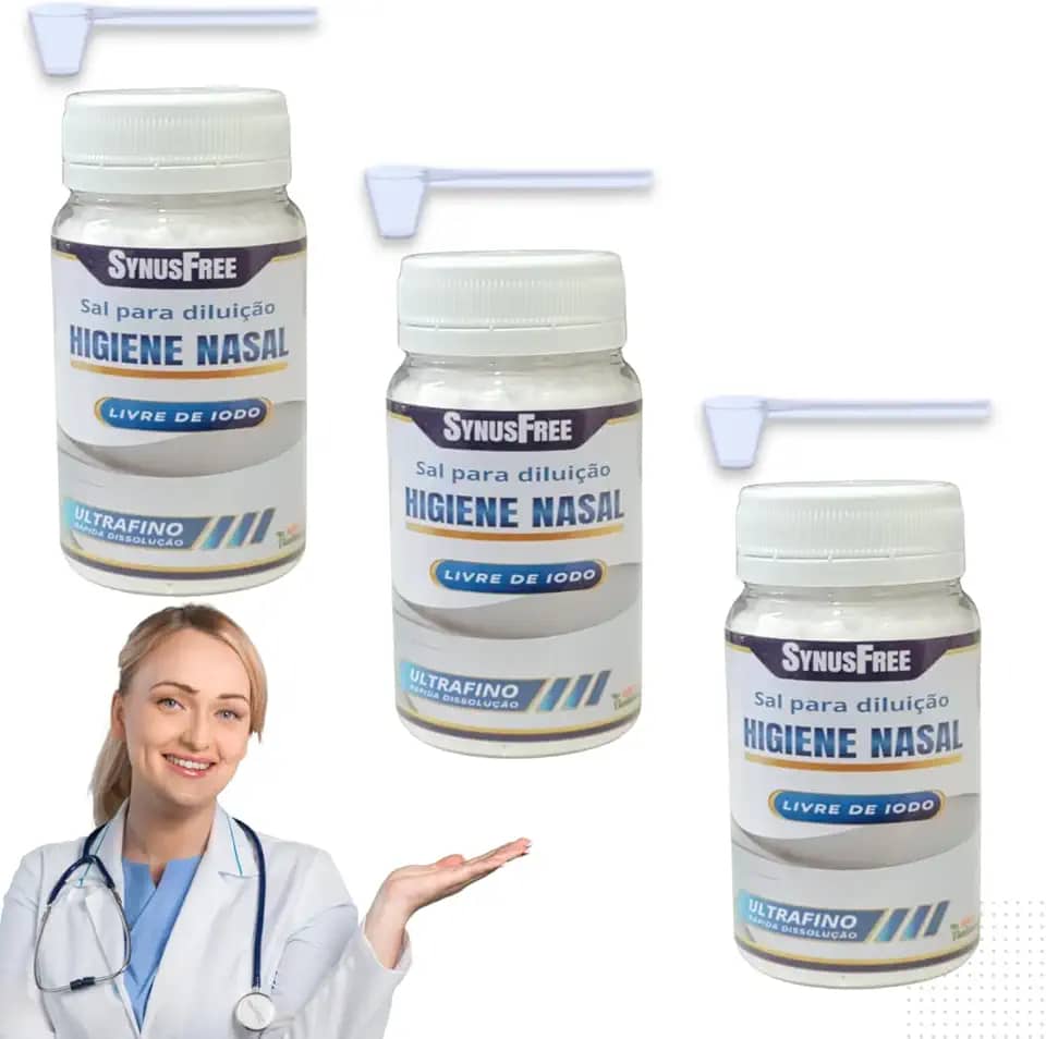 Synusfree Kit com 3un 100g Sal Lavagem Nasal Soro Fisiológico Higiene Ultrafino