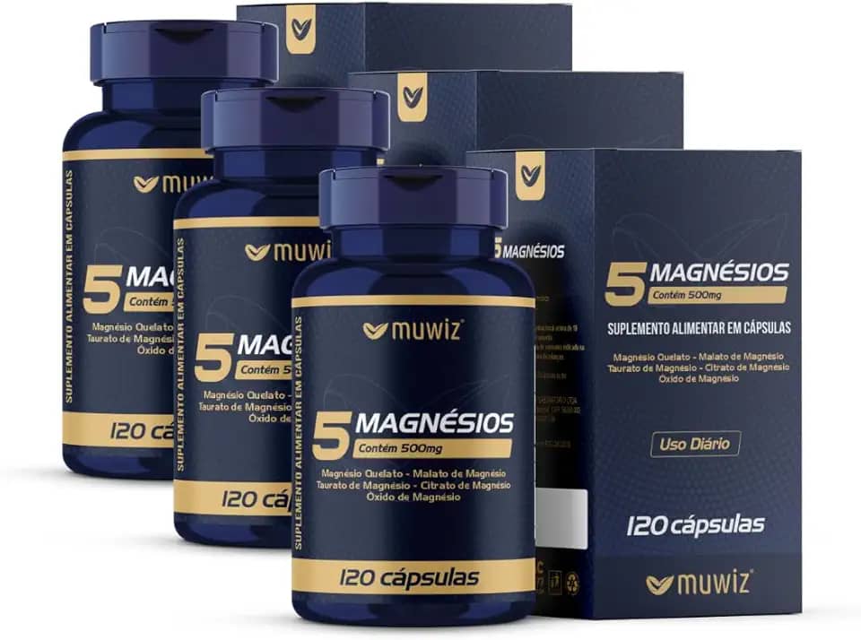 5 Magnésio 120 Cápsulas 500mg Magnésio 5 em 1- Kit 3 Unidades