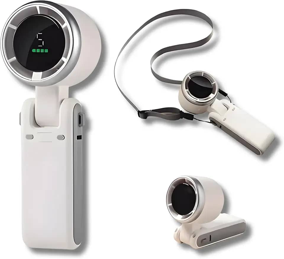 Ventilador Portátil Recarregável 7W, Mini Ventilador de Mão Dobrável com Tela Digital, 5 Velocidades, Bateria 3600mAh até 6h de Uso, Ultra Silencioso com Entrada Type-C – Ótimo para o Verão