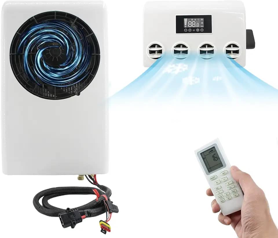 Ar condicionado universal para caminhão RV de 12 V, ar-condicionado ultrafino de 12 V CC – na unidade CA do carro, para caminhões, ônibus, escavadeiras, trailers, ar condicionado elétrico