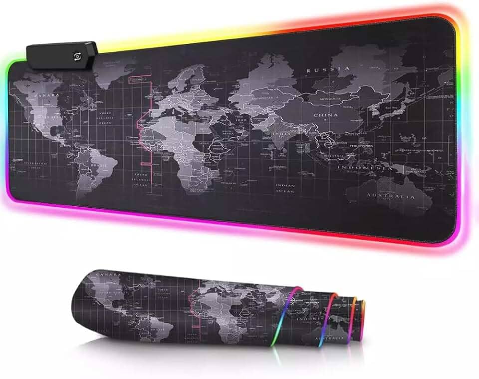 Mousepad Gamer Mundi Grande Com Led Rgb 7 Cores 80 X 30 Cm Borda Costurada Antiderrapante Cor:Preto