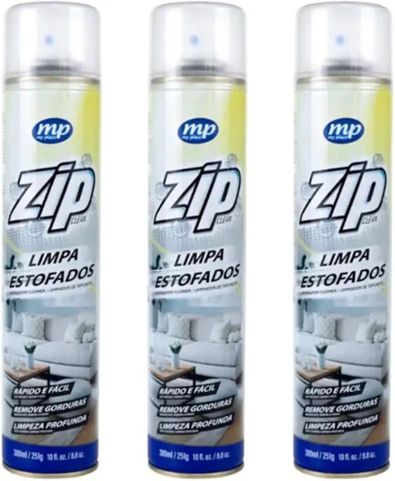 Kit 3 Spray Limpa Estofados ZIP My Place, 300ml, Limpeza Profunda para Tecidos e Estofados, Fácil Aplicação