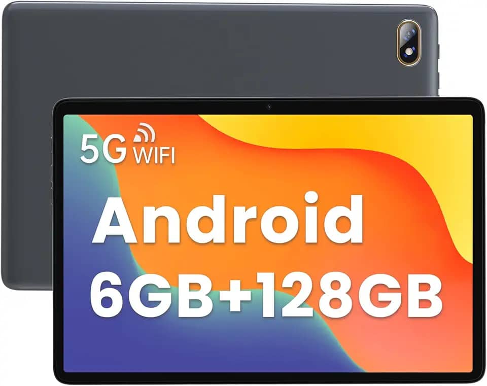 Kinstone Tablet Android 12 – 10 polegadas, 6 GB de RAM + 128 GB de ROM, 1 TB expandido, Wi-Fi 5G, câmera de 5 MP, bateria de 6000 mAh, tablet para jogos, tela IPS de 1280 x 800