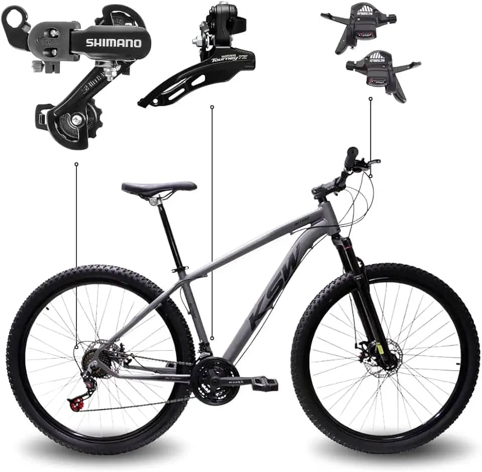 Bicicleta Aro 29 KSW XLT 100 21 Marchas Shimano Quadro Alumínio Freio Hidráulico MTB