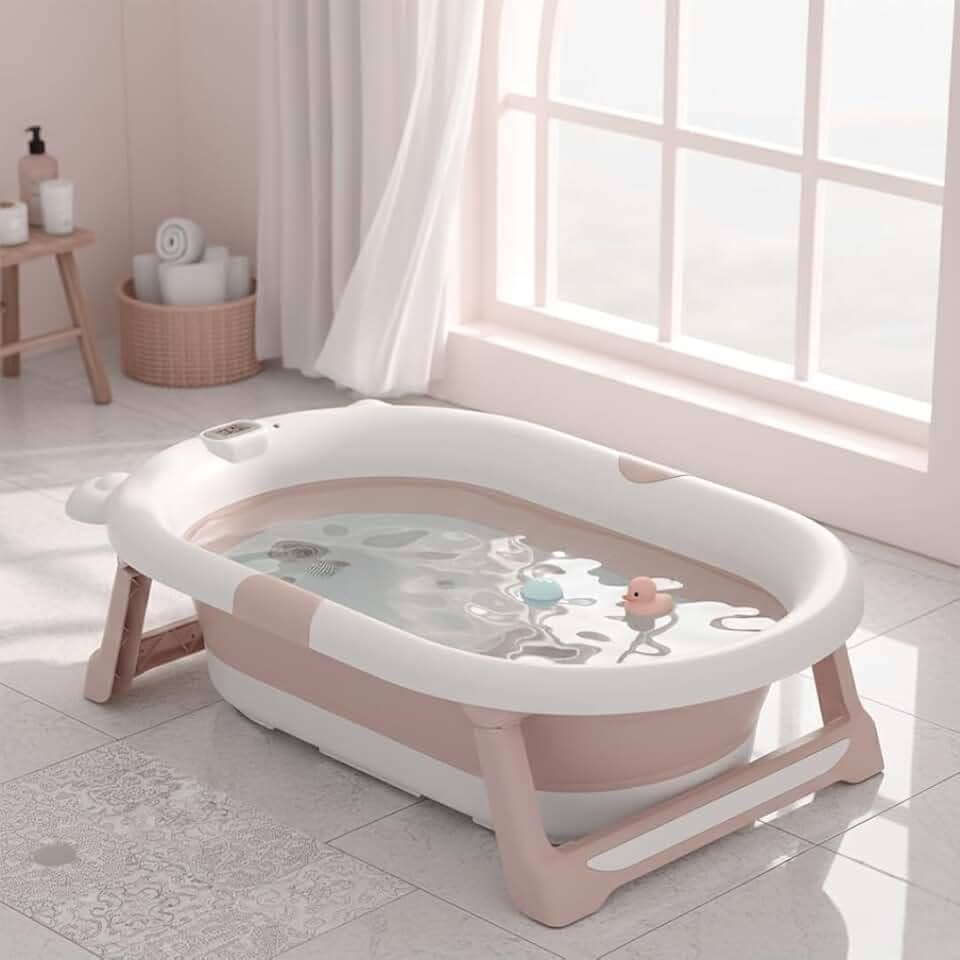 Banheira Oval Minimalista Infantil Premium com Termômetro para Bebê Lançamento 2026