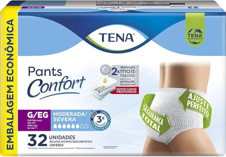 Tena Pants Confort, Roupa Íntima para Incontinência Urinária, G/EG - 32 unidades