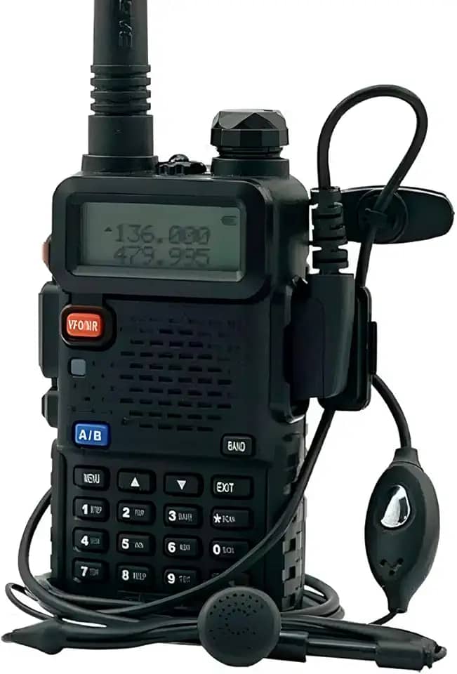 Rádio Comunicador Portátil Dual Band VHF/UHF, 5W, LCD Display, 128 Canais, com Bateria 1800mAh, Carregador, Antena e Fone de Ouvido, para Segurança e Eventos