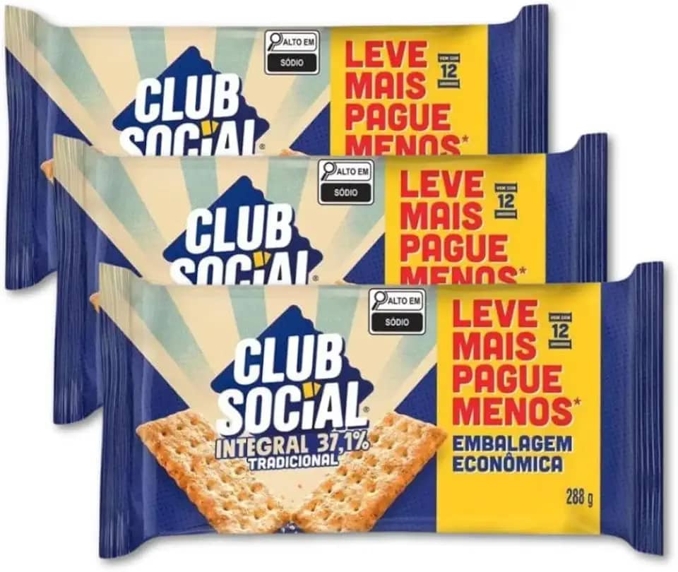 Biscoito Club Social Integral Kit 3 packs de Bolachas 288g