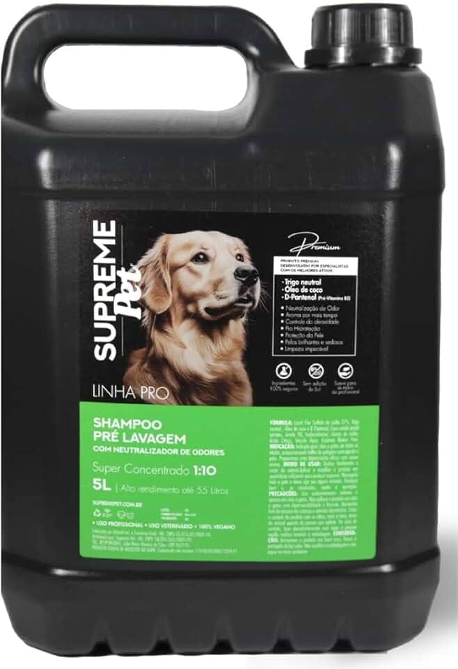 Shampoo Pet Pre Lavagem c/Neutralizador de Odor linha Premium 5l Super Concentrado 1:10
