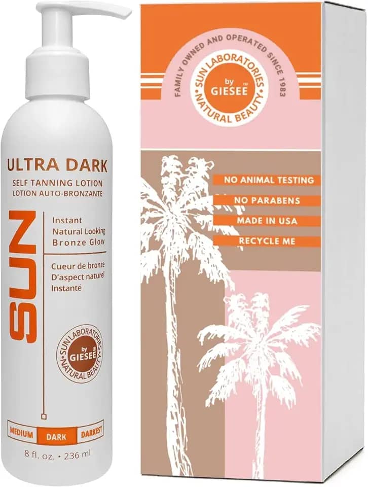 Sun Laboratories by Giesee Loção Autobronzeadora Ultra Escura, Bronzeado Instantâneo, Bronzeado de Aparência Natural para Rosto, Corpo e Pernas, Loção Bronzeadora Orgânica Sem Sol para Tons de Pele Justos A Escuros, Garante Um Brilho Natural