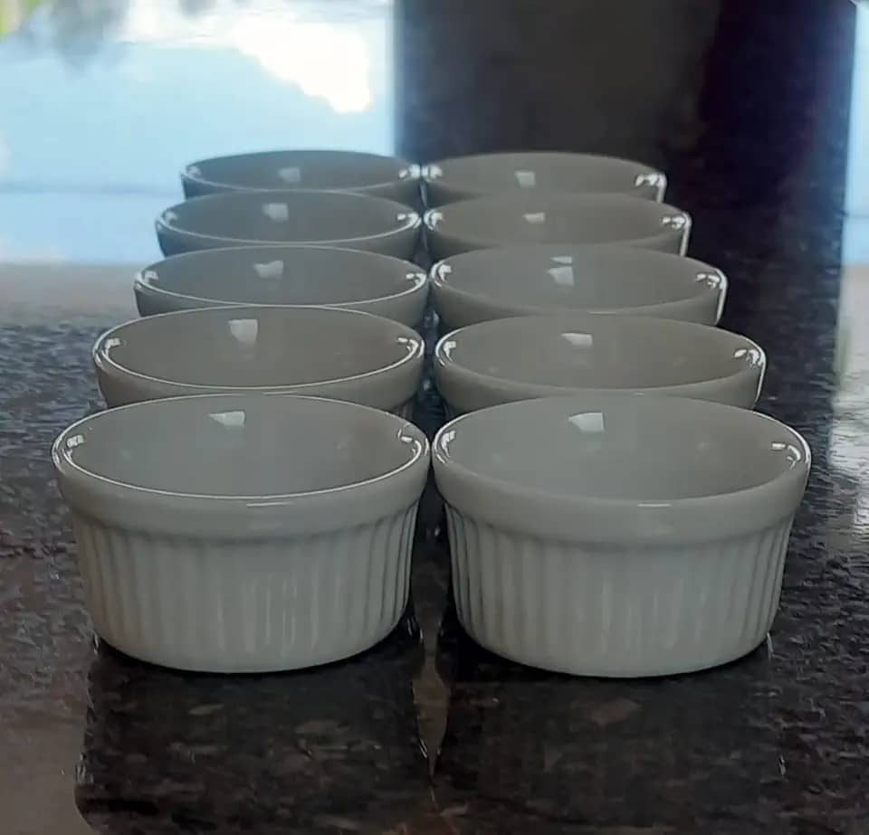 Jogo 10 Ramequim/Tigelas 40ml Forma canelada - Kit Porcelana Branca