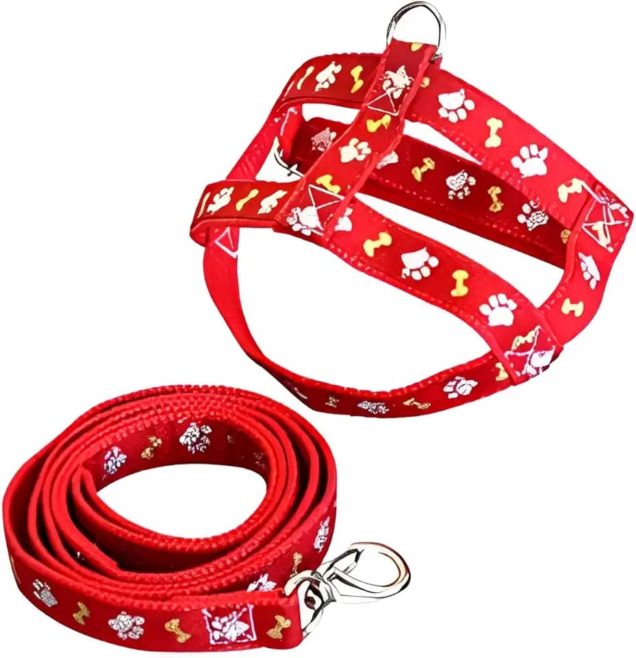 MY PET BRASIL Peitoral Para Cachorros N°2 Ajuste Fácil No Corpo Do Pet Pata Osso Coleira Peitoral Regulável Confortável E Resistente Vermelho