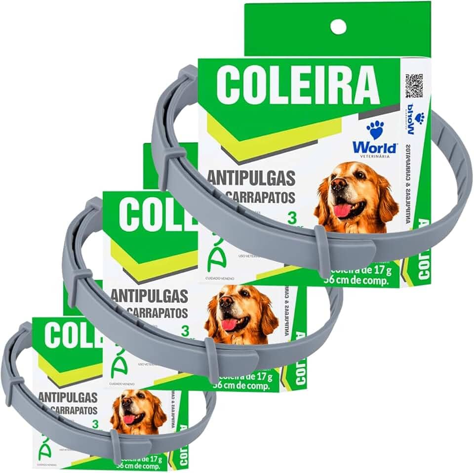 Kit com 3 Unidades Coleira Pet Antipulgas e Carrapatos para Cachorro Dugs 17g World Veterinária