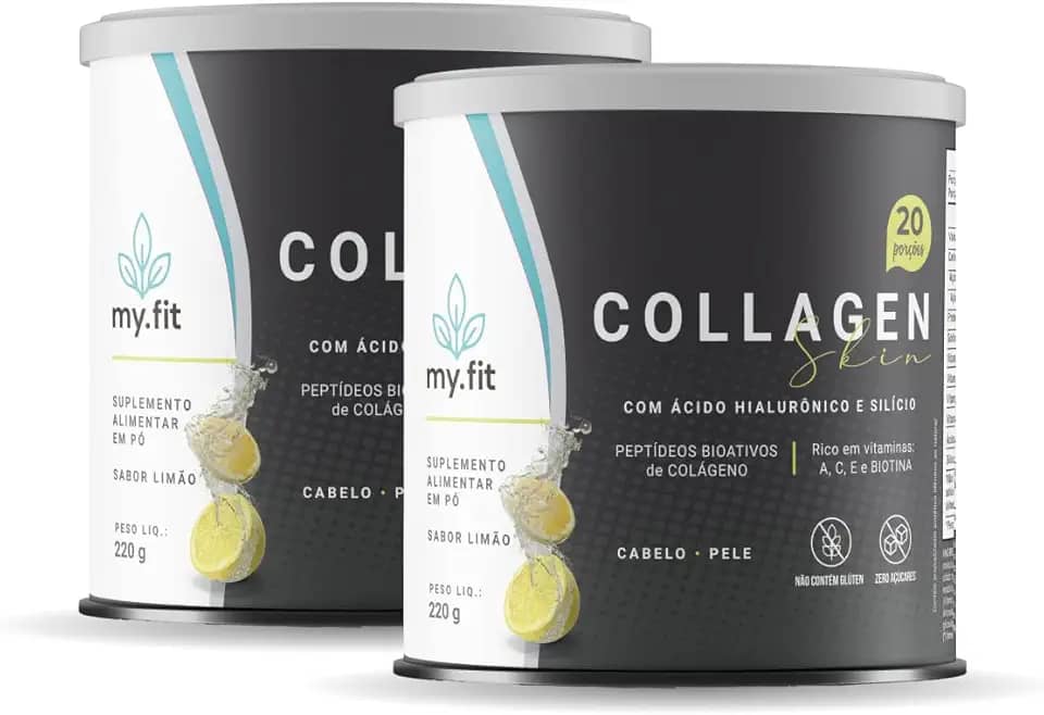 Kit 2x Collagen Skin - Colágeno Hidrolisado com Ácido Hialurônico 100mg + Biotina e Vitaminas - Fórmula Completa para Manutenção da Pele, Unhas e Cabelo