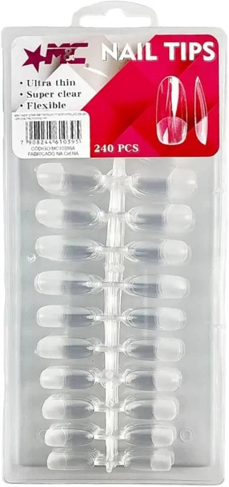 Unhas Postiças Soft Gel transparente flexível ALMOND 240un