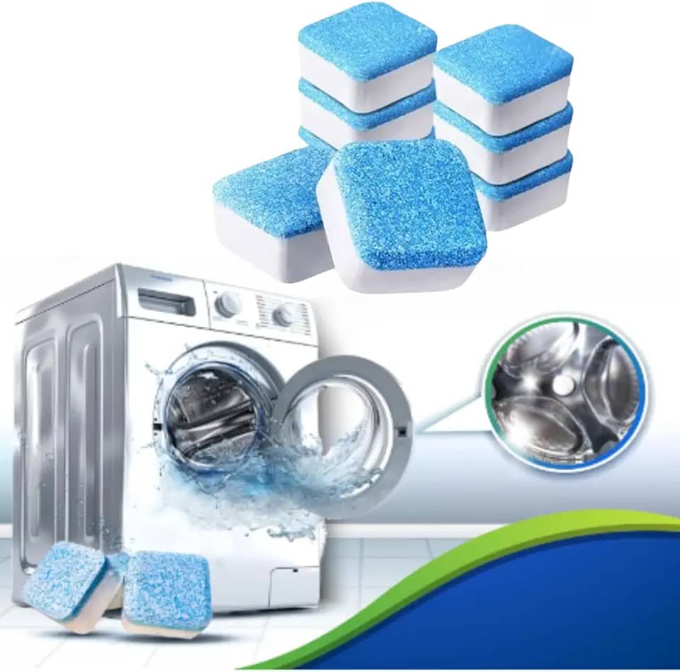 Kit 12 Pastilha Tablete Efervescente Higieniza Limpa Tambor Máquina De Lavar Roupa Lavadora Lava e Seca Louça Secadora Limpeza Profunda Antibacteriana Remove Mau Cheiro e Resíduos