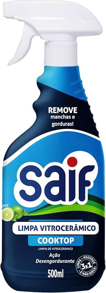 Limpa Vitroceramico Cooktop Com Gatilho Saif 500Ml, Saif, Ação Desengordurante, Azul, Remove Manchas e Gorduras, Maximizando Toda Limpeza