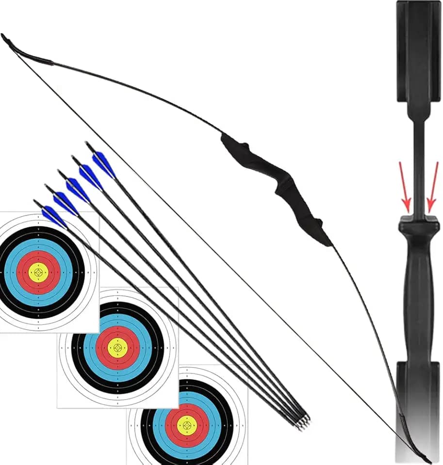 Kit Arco e Flecha Profissional Recurvo Empunhadura Ambidestro de Nylon Força de 40lbs + 5 Flechas com Ponta de Alumínio Para Tiro ao Alvo Treino Campeonato Treinamento Iniciante