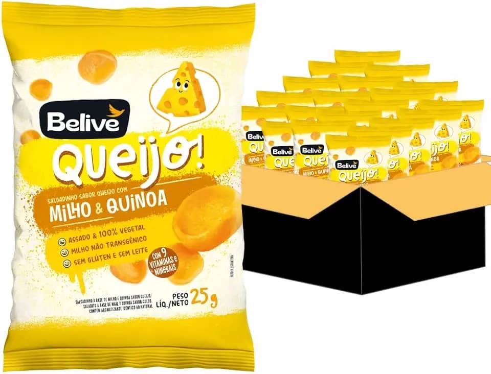 Caixa de Salgadinhos Kids sabor Queijo Sem Glúten Sem Leite Belive - 20 unidades de 25g