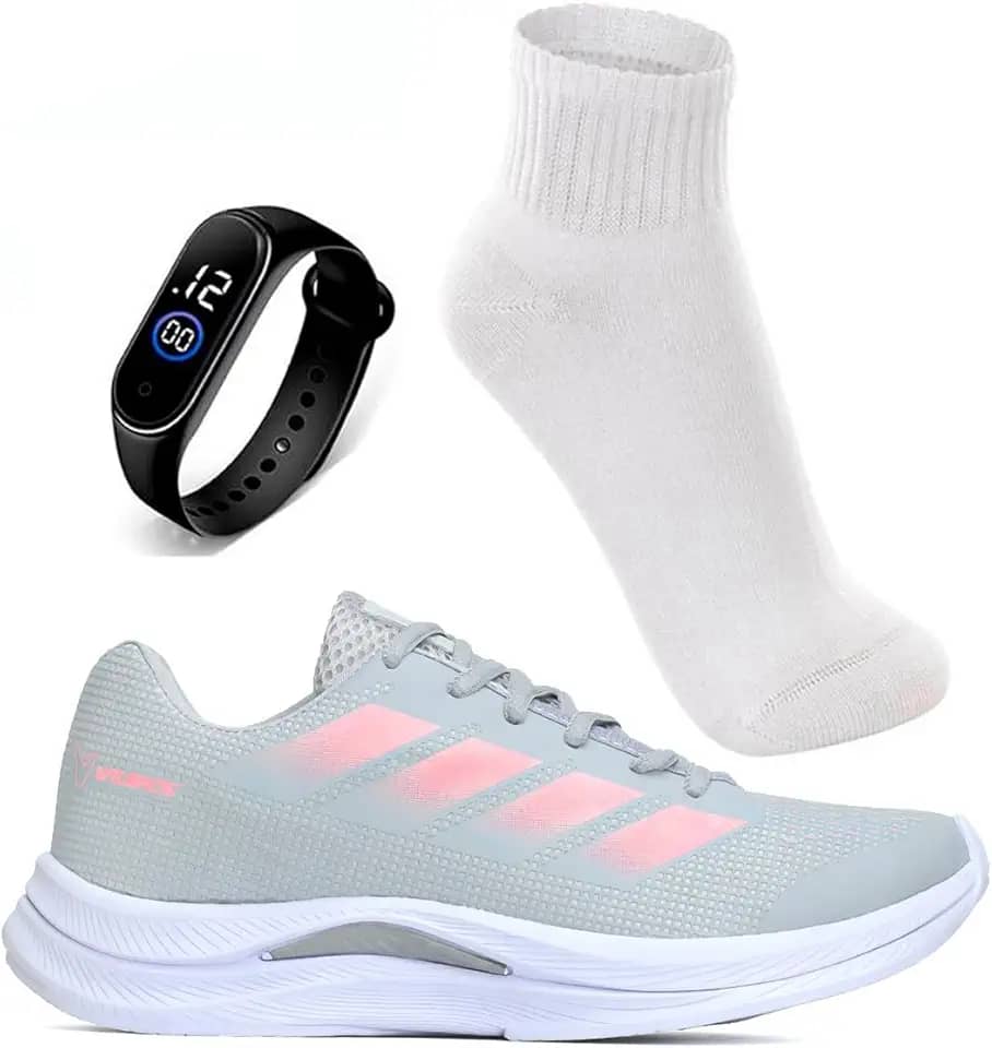 Tênis Feminino Academia Caminhada Corrida Leve Confortável VUKS + Relógio Digital e Meia Esportiva