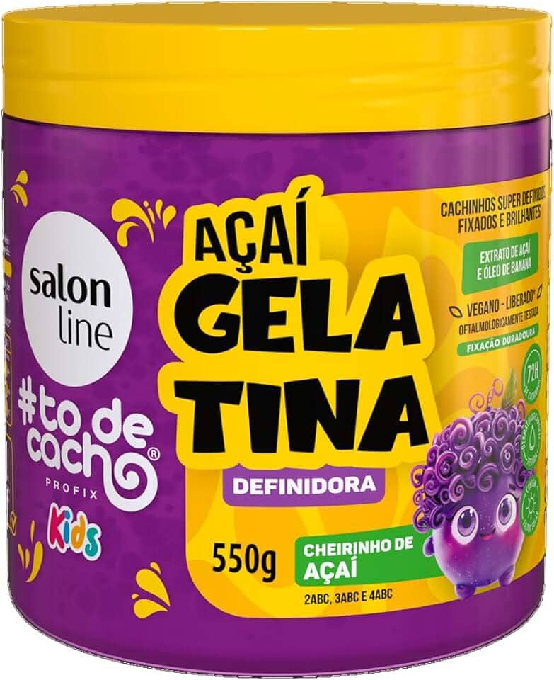 Salon Line, Gelatina Capilar, #todecacho Kids, Açaí, Vegano - Para Cabelos Ondulados, Cacheados e Crespos, 550g