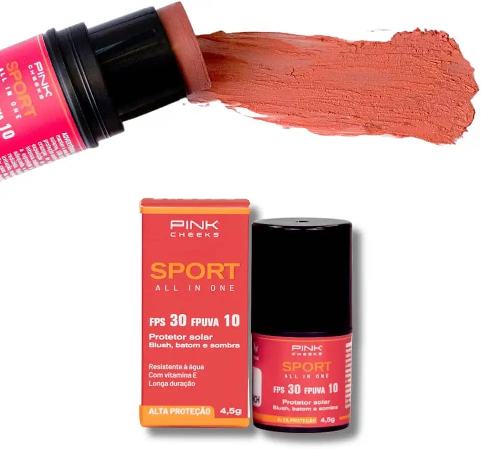 Blush em Bastão 3 em 1 Pink Cheeks 4,5g - Resistente Água Esporte Beleza Solar Maquiagem Sombra Radicais Livres Textura Pele, Pink Cheeks (Soft Peach)