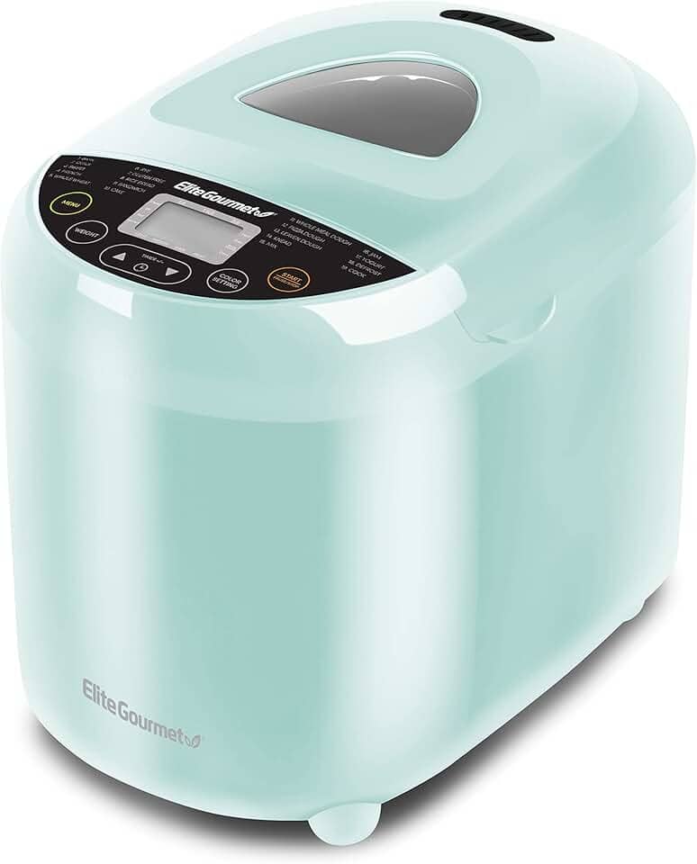 Elite Gourmet EBM8103M Máquina de fazer pão programável, 3 tamanhos de pão, 19 funções de menu sem glúten branco centeio de trigo francês e mais, 2 kg, menta
