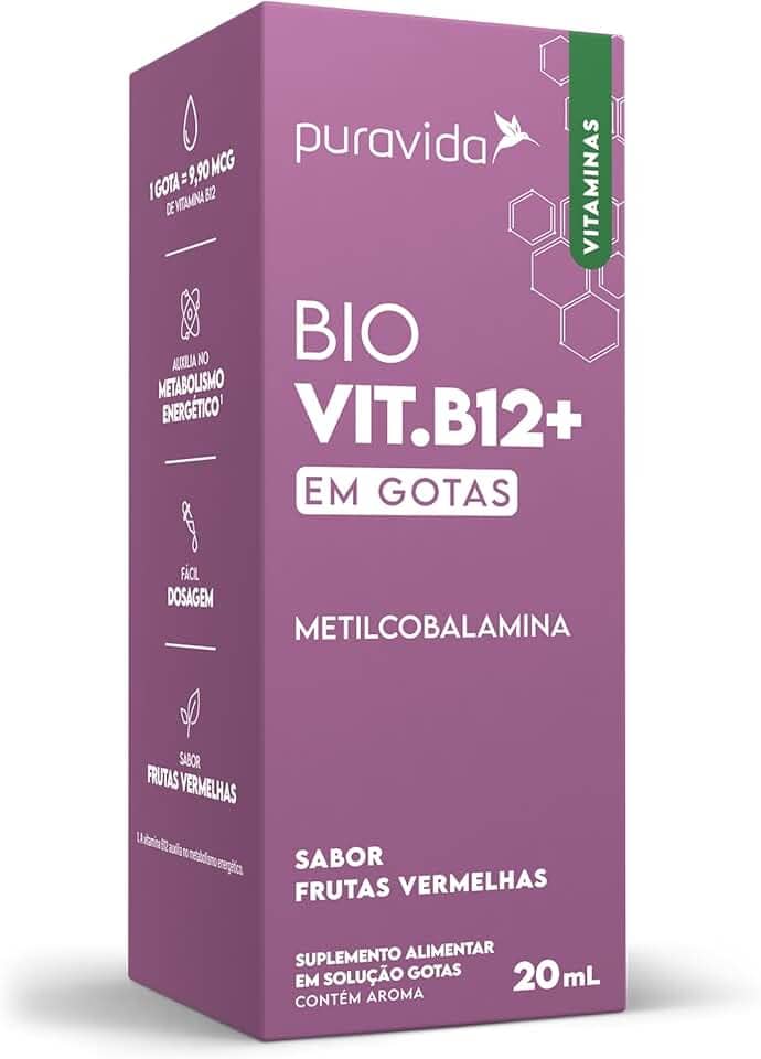 Puravida Vitaminas Bio Vit. B12+ Metilcobalamina Gotas Sabor Frutas Vermelhas 20ml