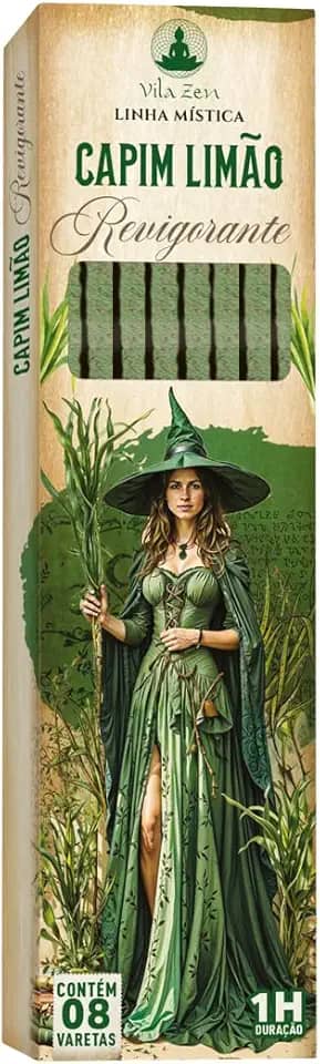 Incenso Vila Zen Linha Mística Bruxas, Incenso Natural Sem Carvão - Caixinha com 8 Varetas cada (CAPIM LIMÃO - Revigorante)
