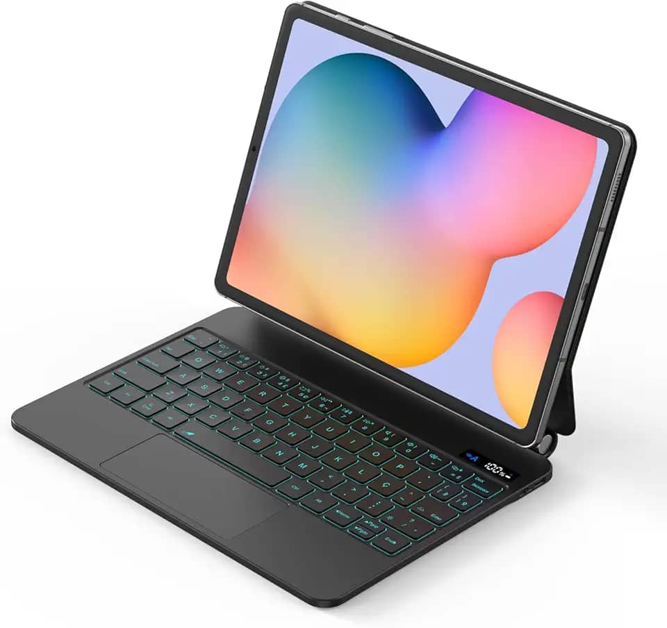 BETTDOW Capa com Teclado e Trackpad para Samsung Galaxy Tab S6 Lite 10.4' Polegadas, Capa com teclado Bluetooth sem fio destacável magneticamente,Teclado com LCD Display (Preto)