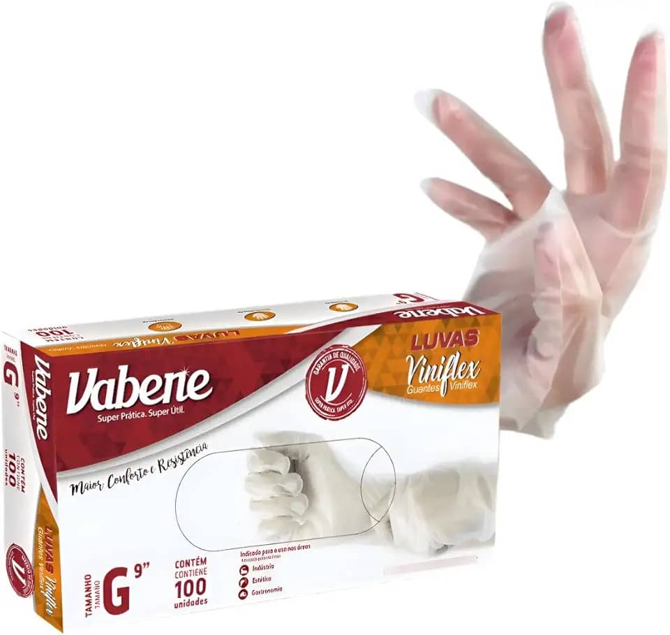 Luva Descartável Viniflex Translucida Tamanho G – Caixa com 100 Unidades – Alta Sensibilidade e Resistência – Uso Profissional e Doméstico – Sem Pó – Ideal para Estética, Alimentação e Limpeza.