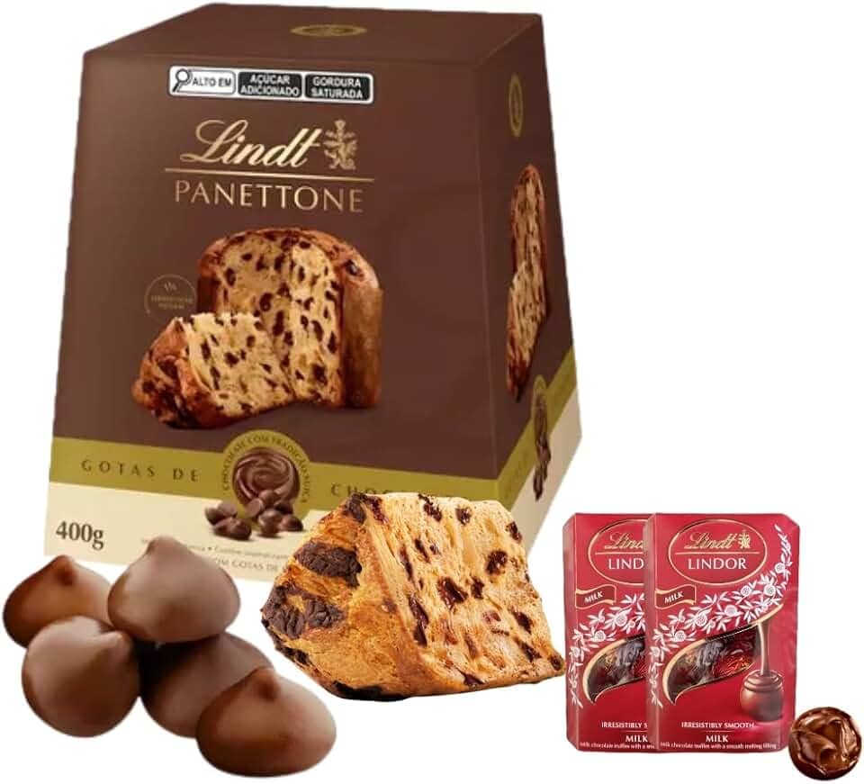Panetone LindtSprungli Gotas de Chocolate com Kit de Trufas