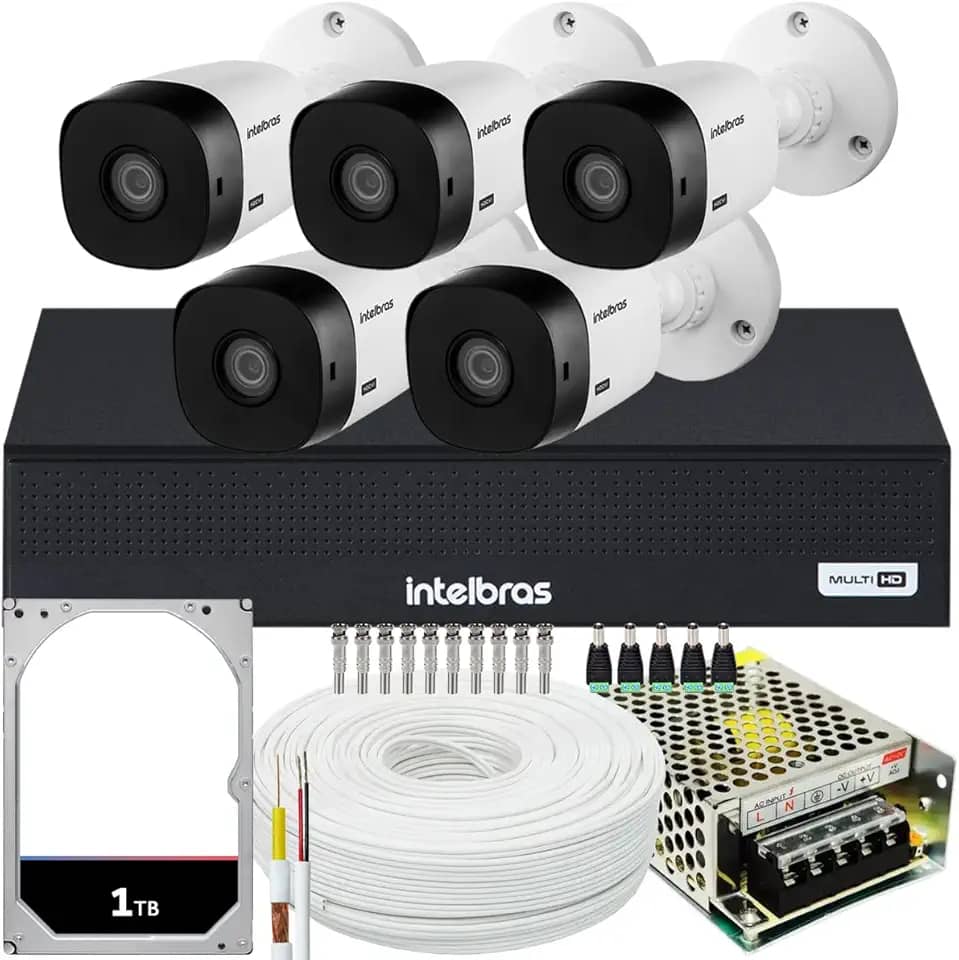 Kit Intelbras 5 câmeras VHL 1120 20m DVR de 8 canais HD 1TB