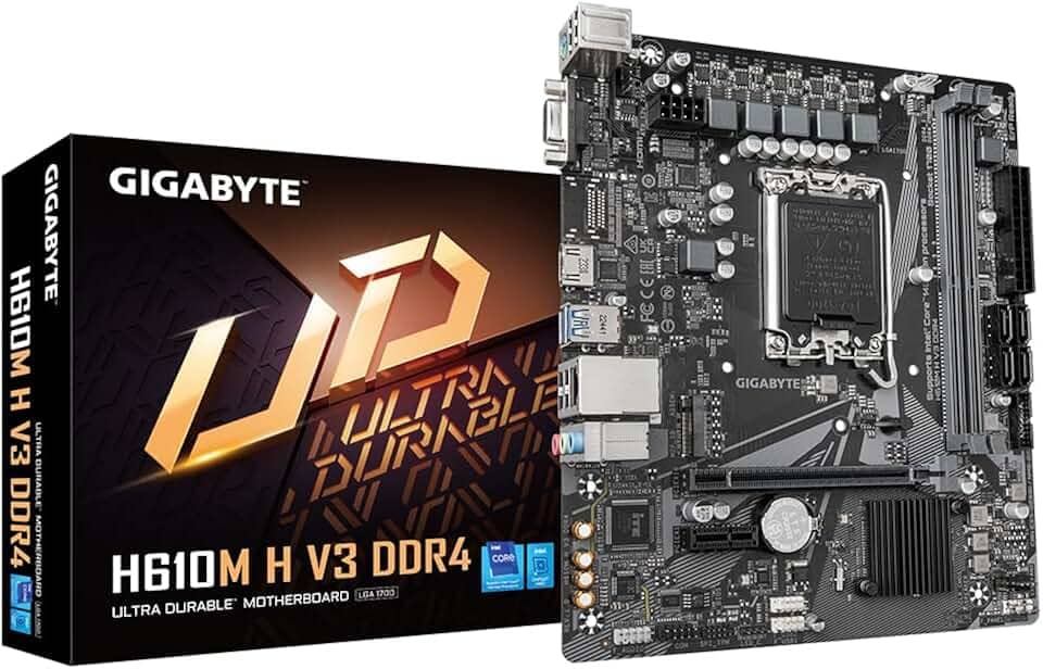 Gigabyte Placa-mãe H610M H V3 DDR4 - Suporta Intel Core 14ª CPUs, 4+1+1 fases híbridas VRM digital, até 3200MHz DDR4, 1xPCIe 3.0 M.2, GbE LAN, USB 3.2 Gen 1