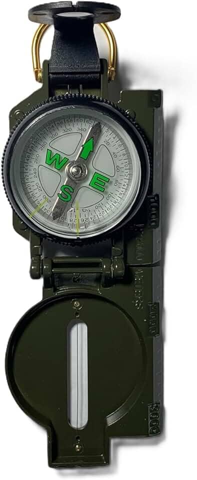 Bússola Profissional Tática Metal Alta Precisão Verde Militar Leve c/Marcadores Nv e Nmg Setas Fluorescentes