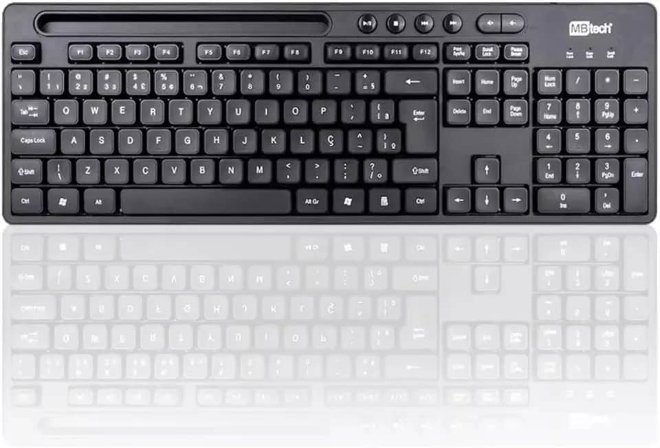 Teclado Usb Multimidia Office com Suporte para Smartphone Preto Ergonômico Casa Buritis