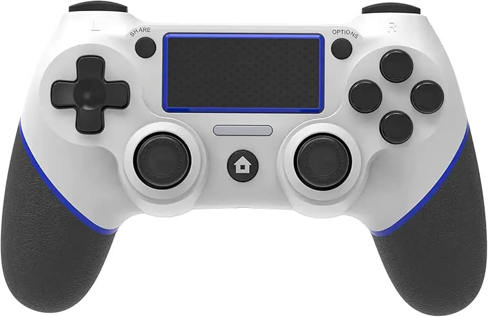 Controle sem fio Gamepad para PS4/PS4 Slim/PS4 Pro/PC com cabo de carregamento USB com vibração dupla, touchpad clicável, função de áudio, barra de luz e antiderrapante (WhiteBule)