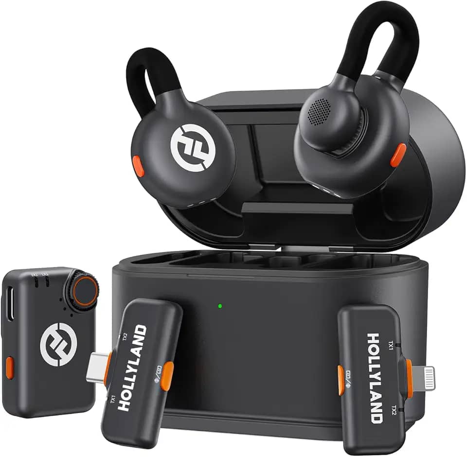 Hollyland Lark M2S Ultimate Combo (Camera RX+Lightning RX) Microfone de lapela sem fio para iPhone/Câmera/Android/PC, clipe de titânio, cancelamento de ruído, vlog, entrevista, criação de conteúdo