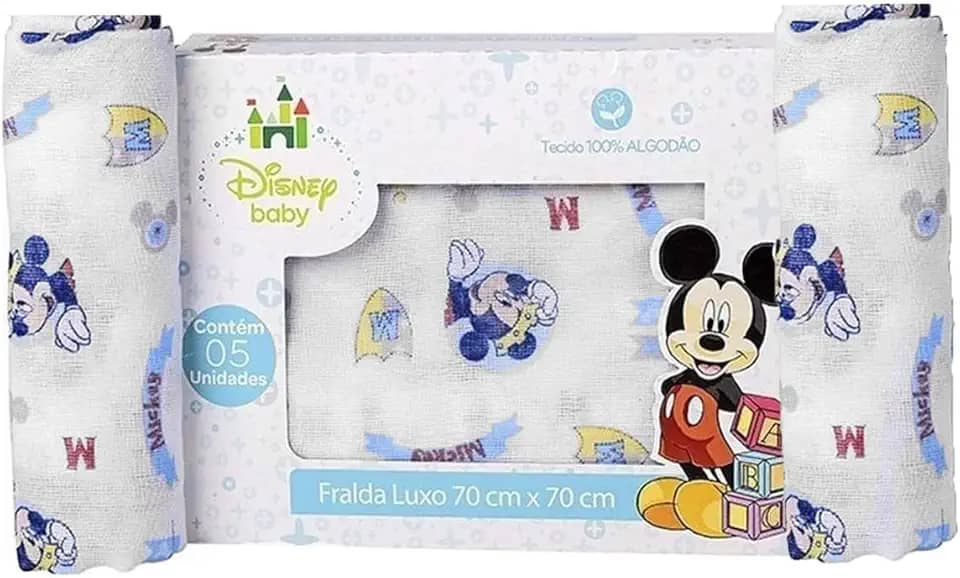 Minasrey Fralda De Pano Luxo Disney Mickey Baby Reutilizável Estampa de personagem Disney Masculino 1 count