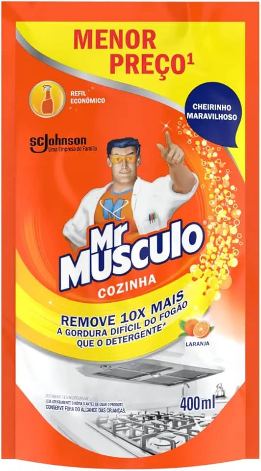 Mr Músculo Cozinha Laranja, Detergente Desengordurante Refil, Sachê 400ml pelo Menor Preço